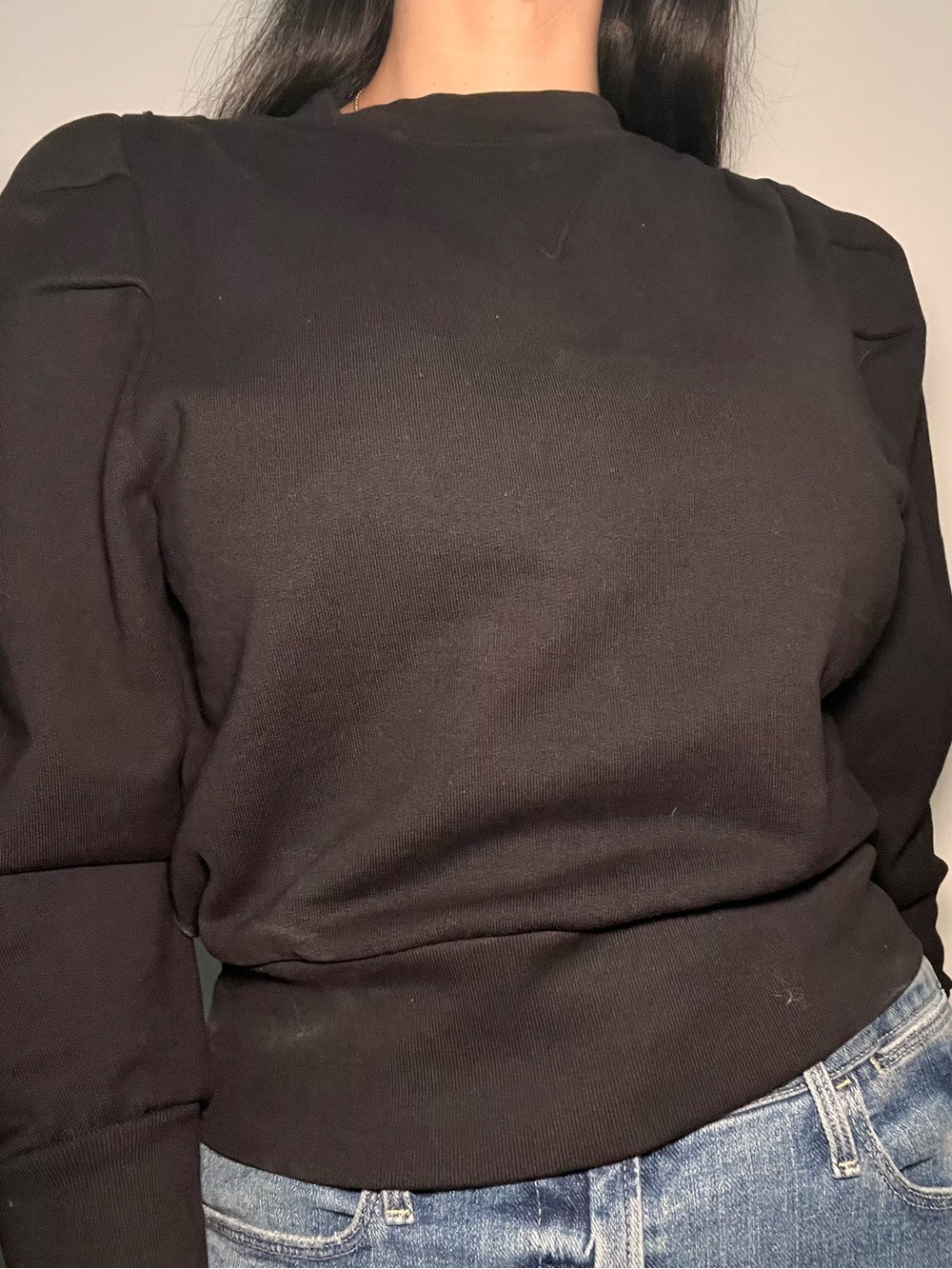 FRAME Black Puff Shoulder Crewneck Sweatshirt XS